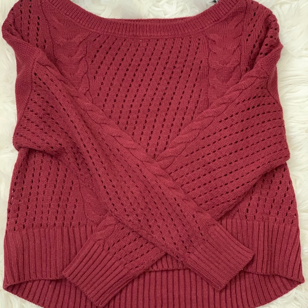 Red off the shoulder sweater